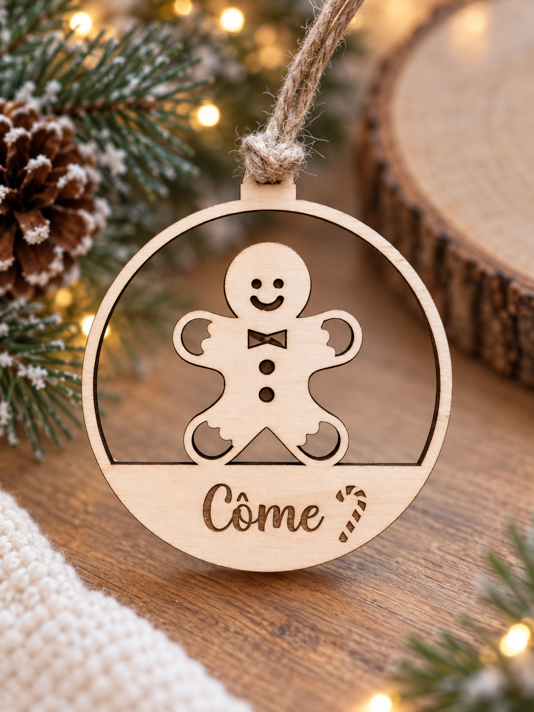 Boule de Noël en bois personnalisée