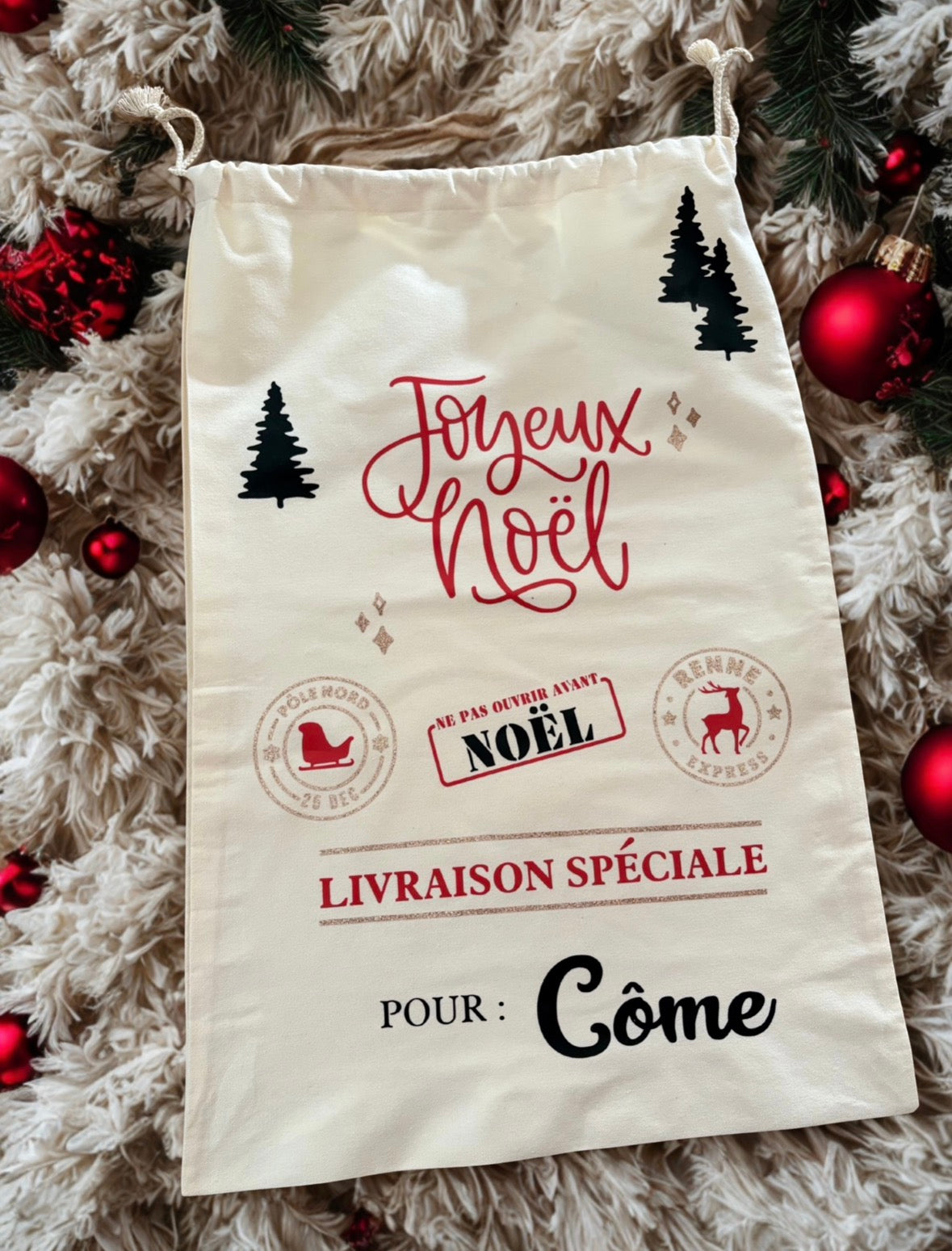 Hotte de Noël personnalisée avec prénom
