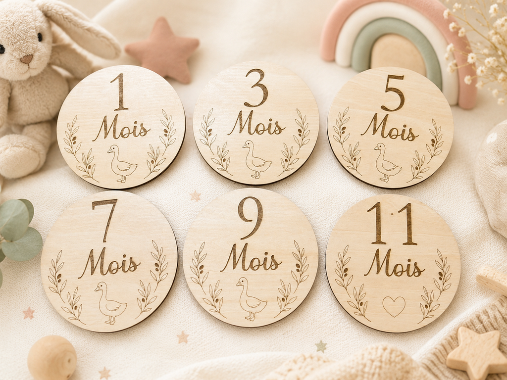 Cartes étape bébé, mois par mois en bois Personnalisable