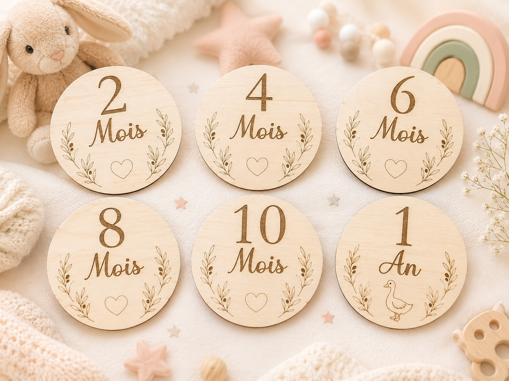 Cartes étape bébé, mois par mois en bois Personnalisable