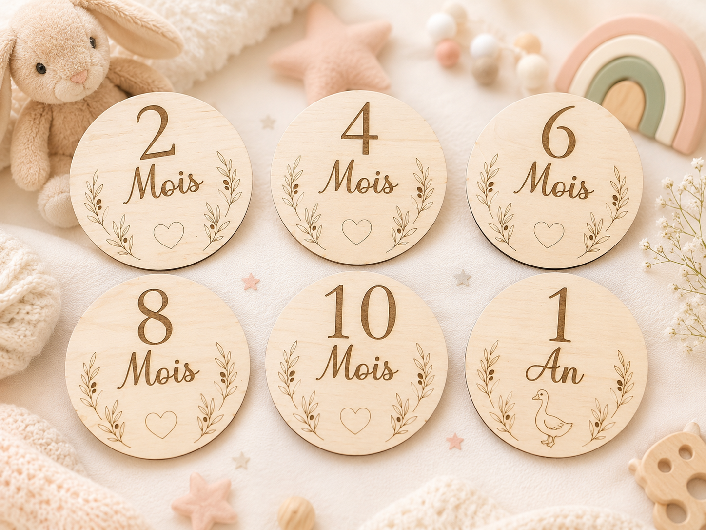 Cartes étape bébé, mois par mois en bois Personnalisable