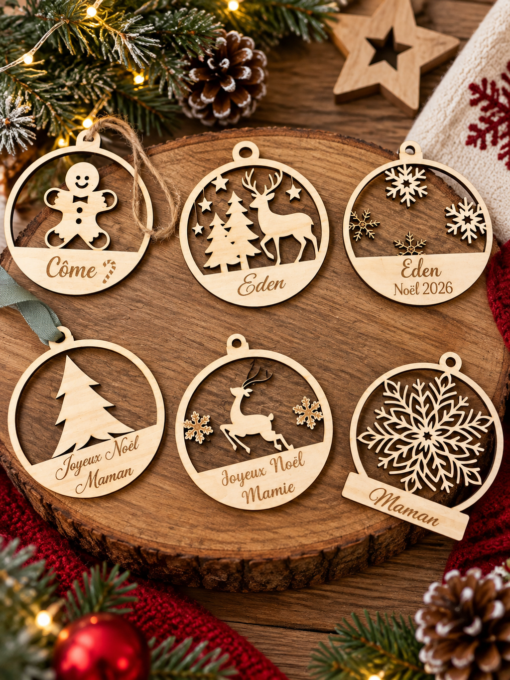 Boule de Noël en bois personnalisée