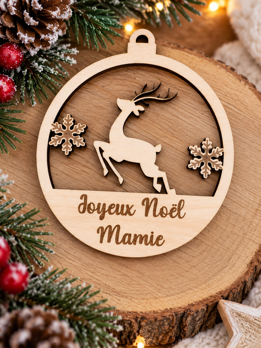 Boule de Noël en bois personnalisée