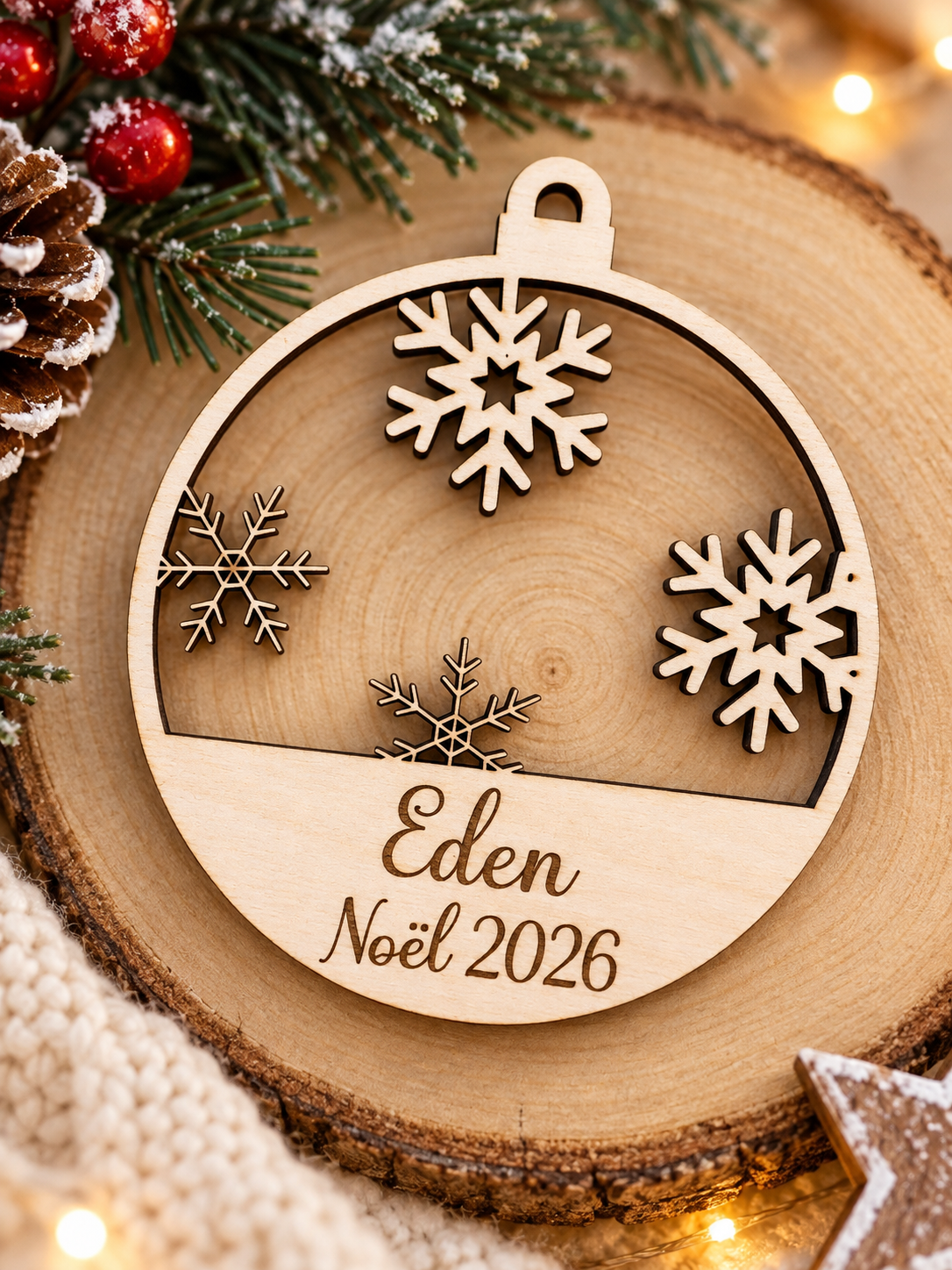 Boule de Noël en bois personnalisée