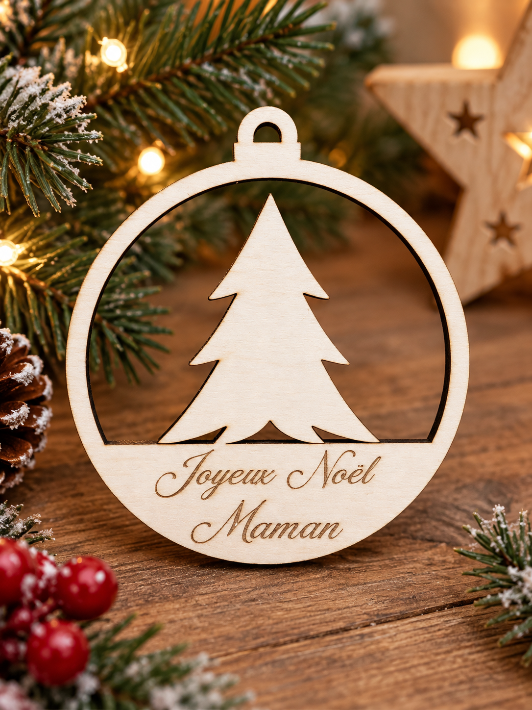 Boule de Noël en bois personnalisée