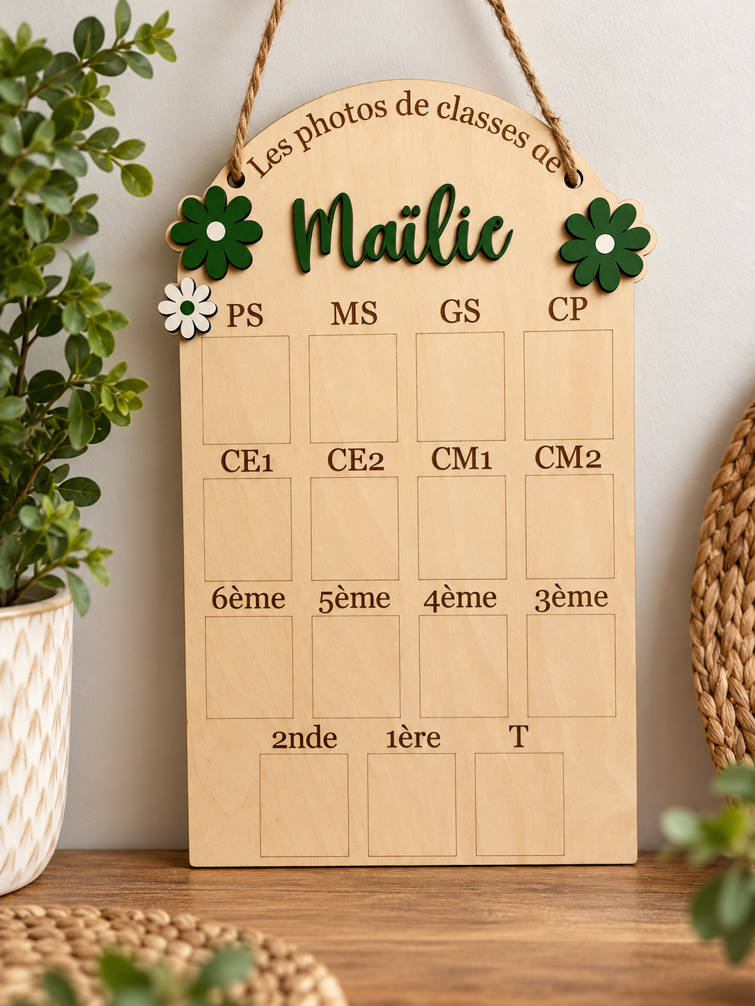 Pancarte photo de classe personnalisée en bois de la petite section à la terminale