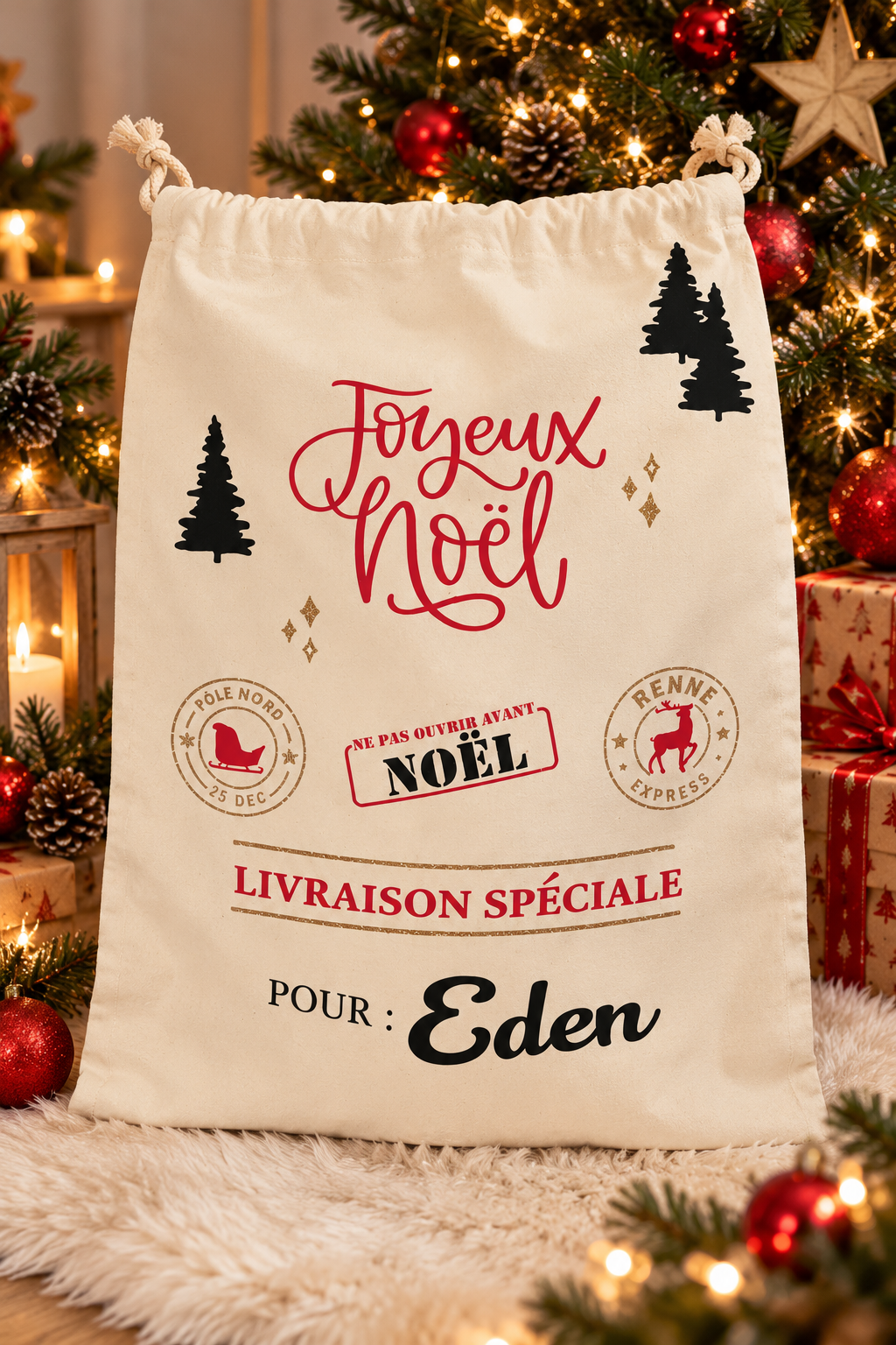 Hotte de Noël personnalisée avec prénom