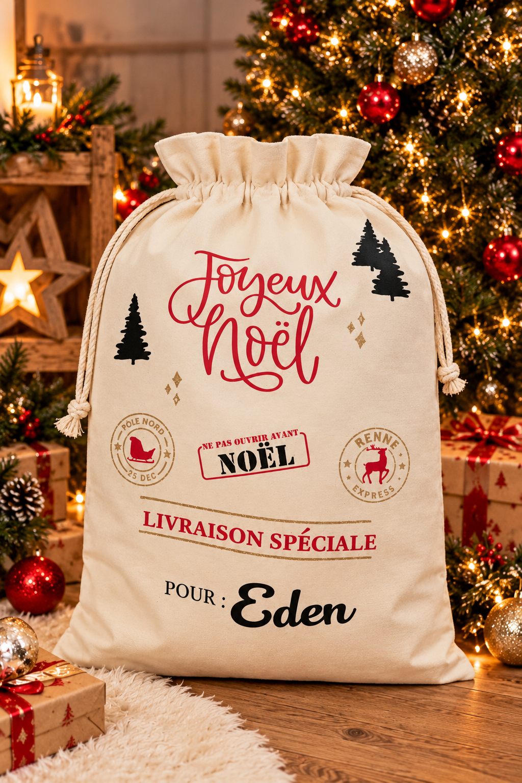 Hotte de Noël personnalisée avec prénom