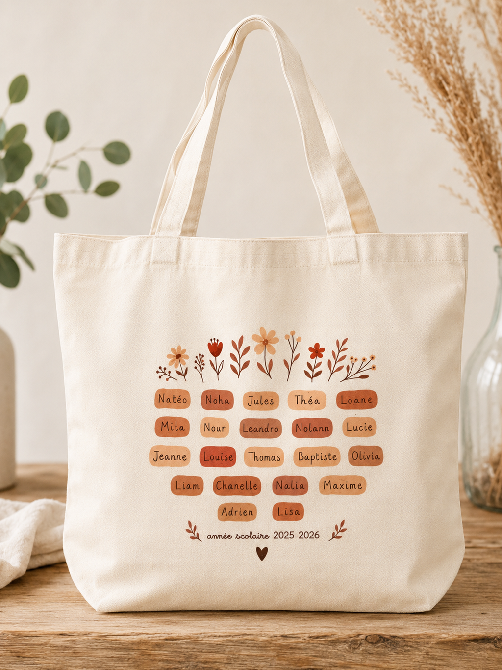 Sac personnalisé pour cadeau de fin d’année, maîtresse, maître, Atsem, nounou