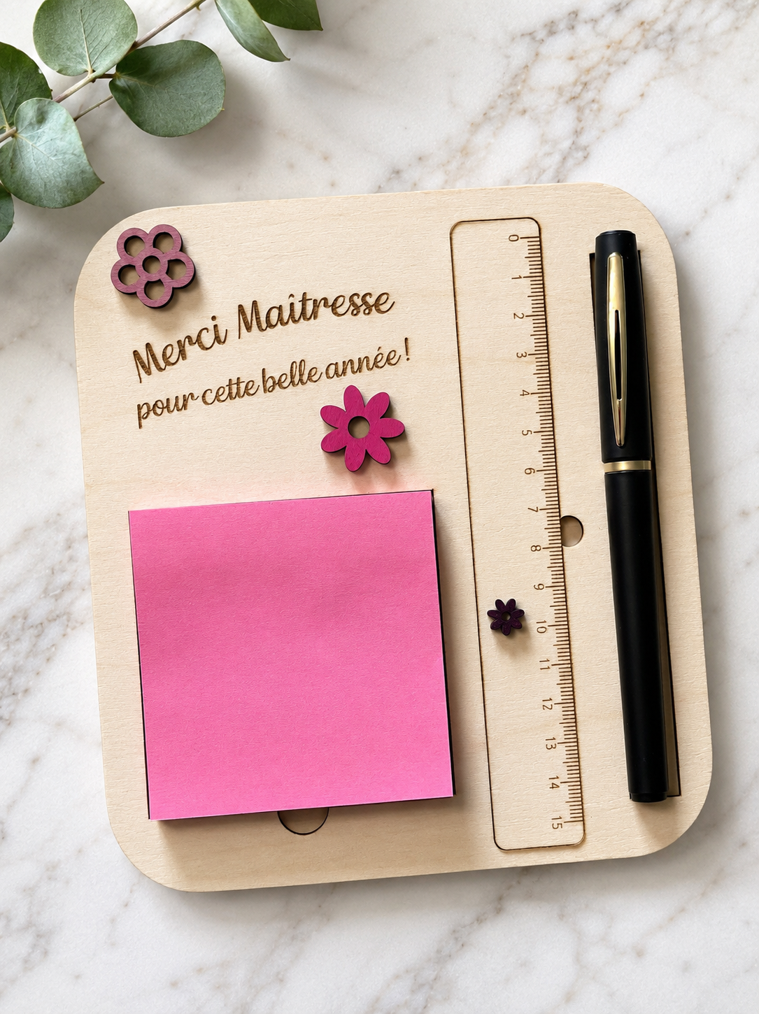 Porte-bloc pense-bête personnalisé en bois – Cadeau Maîtresse