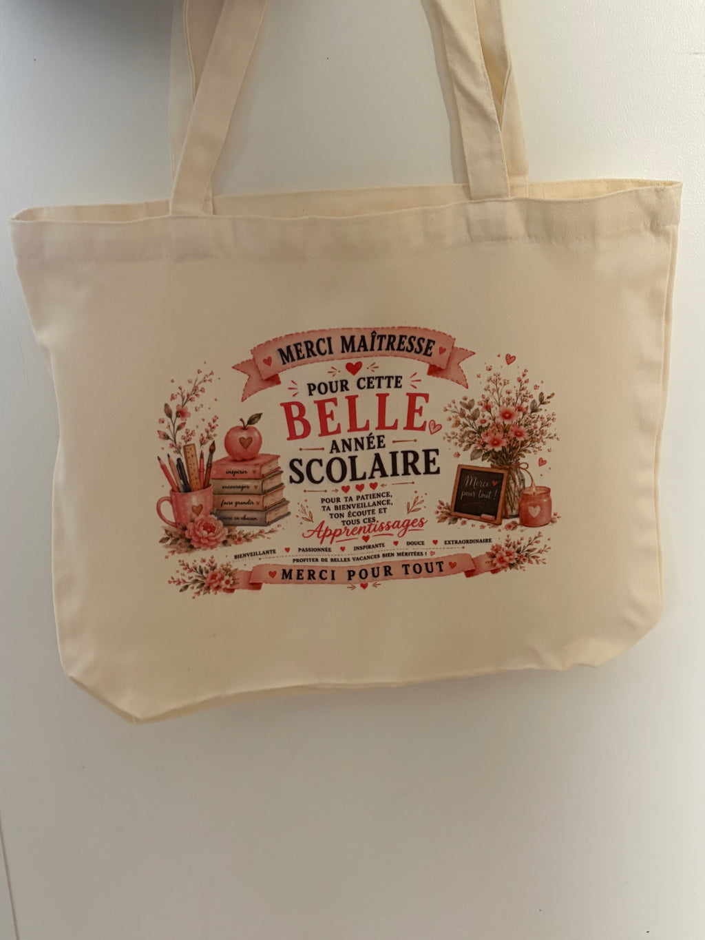 Sac personnalisé pour cadeau de fin d’année, maîtresse, maître, Atsem, nounou