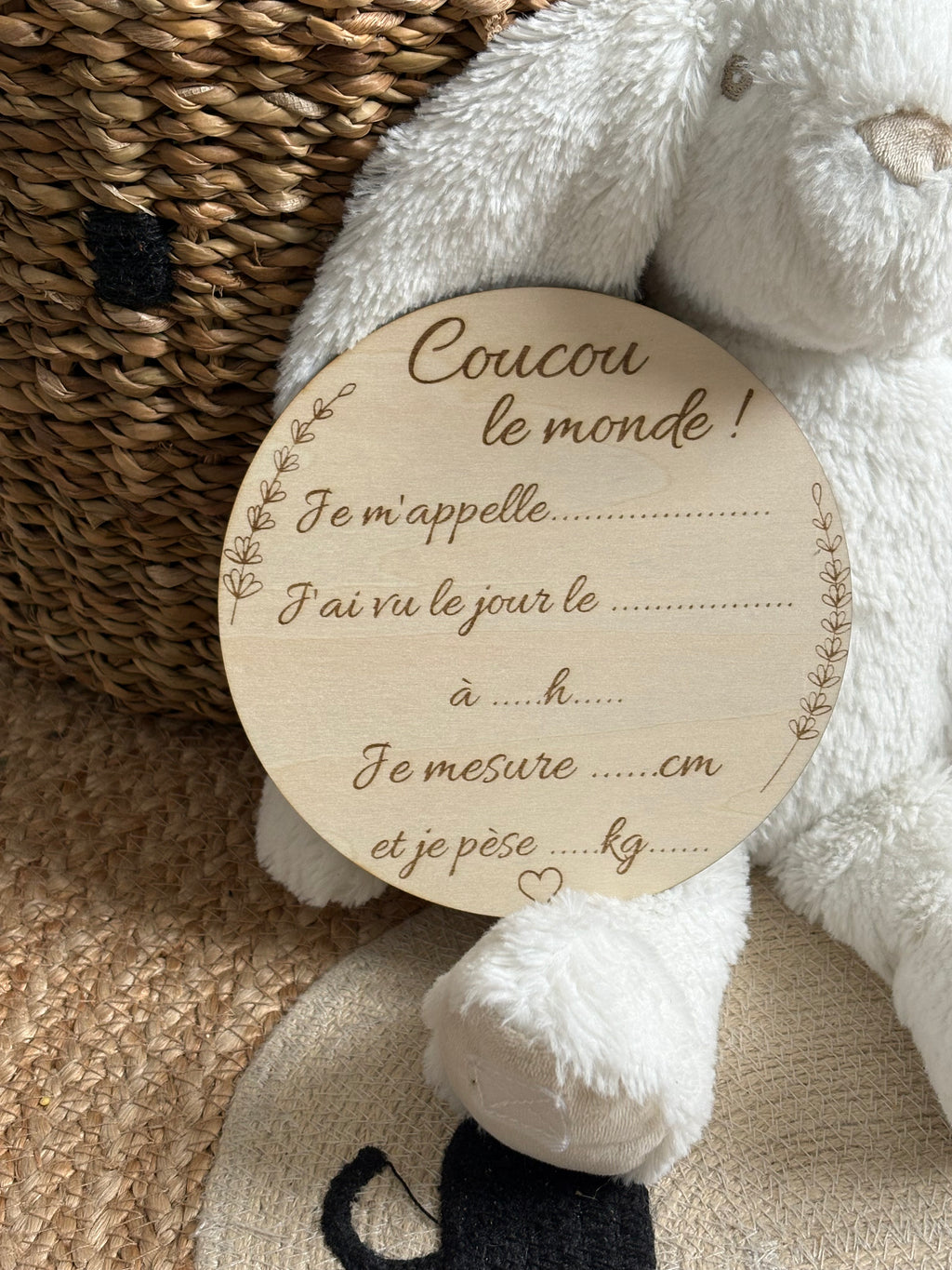 Pancarte de naissance en bois, bienvenue bébé