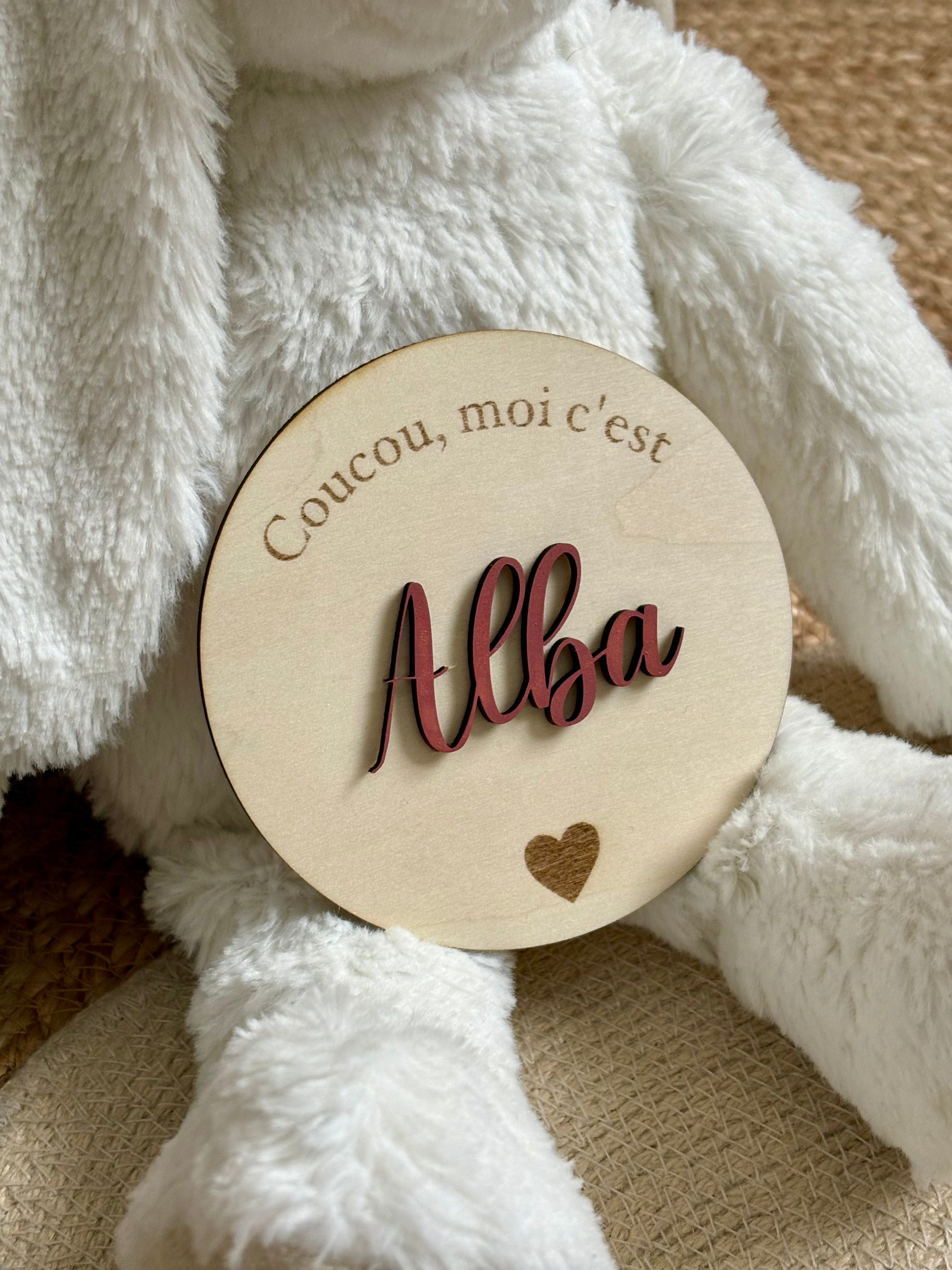 Pancarte naissance en bois, annonce du prénom de bébé