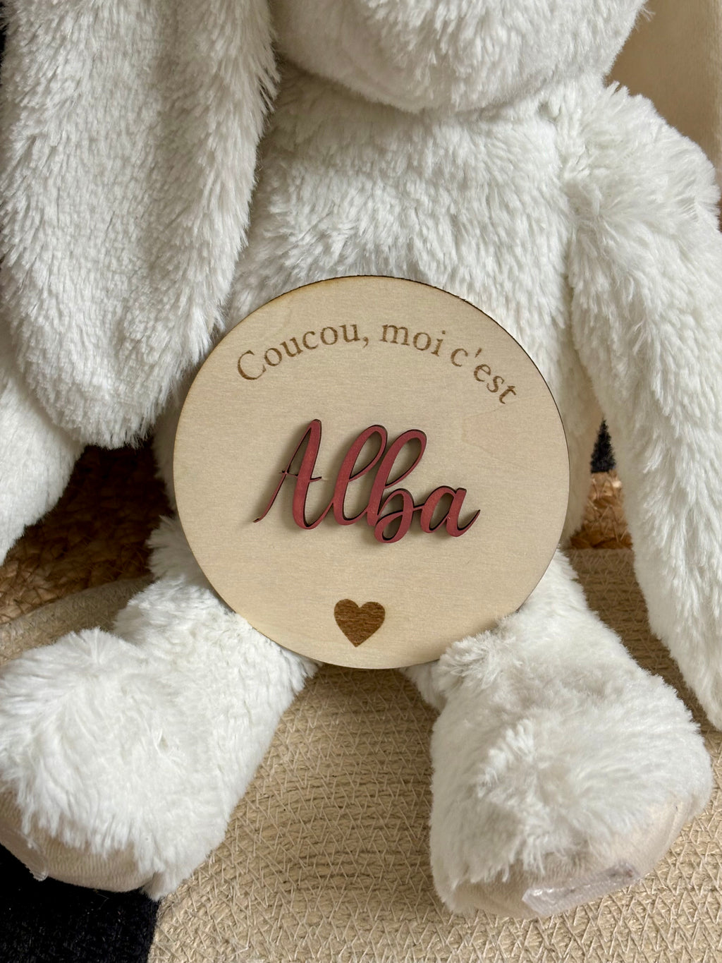 Pancarte naissance en bois, annonce du prénom de bébé